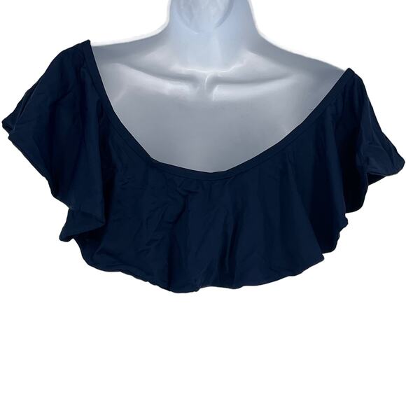 Ruffle Bandeau Bikini Swimsuit Top in Navy XS - Picture 2 of 4
